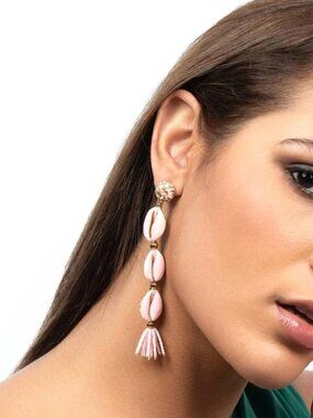 NWT Deepa Gurnani Anise Bead & Shell Linear Drop Earrings